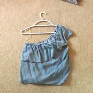 One-shoulder denim top
